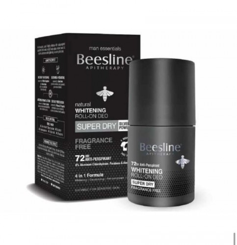 Beesline Whitening Roll On Deo  Super Dry  Fragrance Free Silver backed