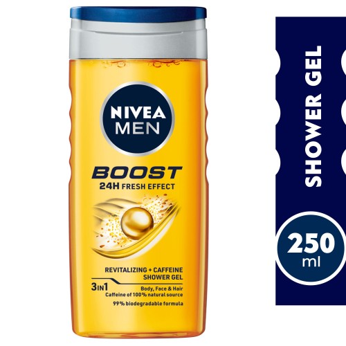 Nivea Men Shower Gel Body Face Hair 24h 3in1 Caffeine 250 Ml