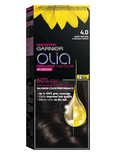 Garnier Olia Permanent Hair Color, Ammonia Free, Dark Brown 4.0